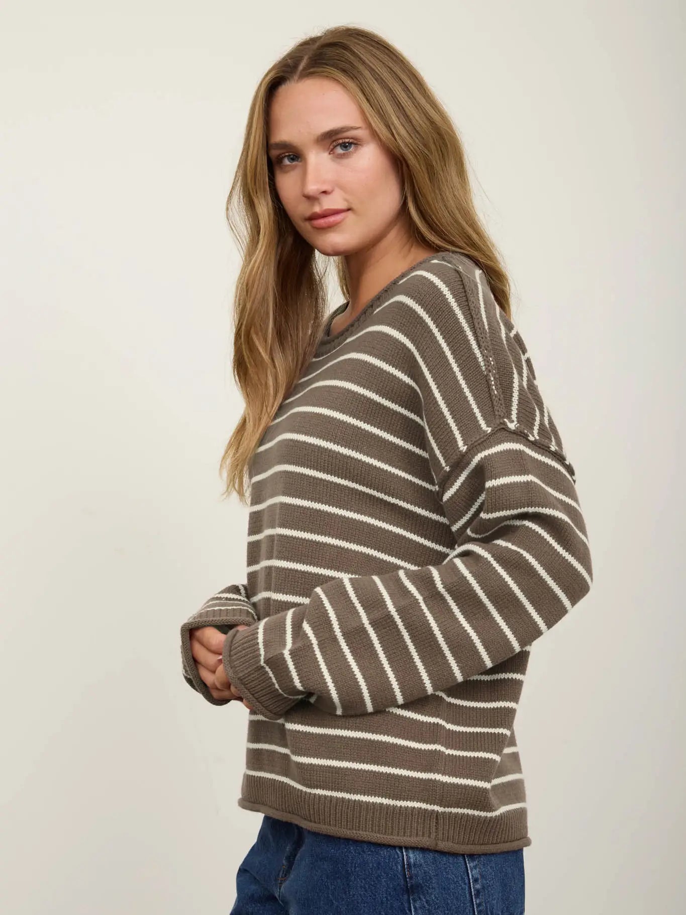 Cream Striped Sweater in Taupe (REG)