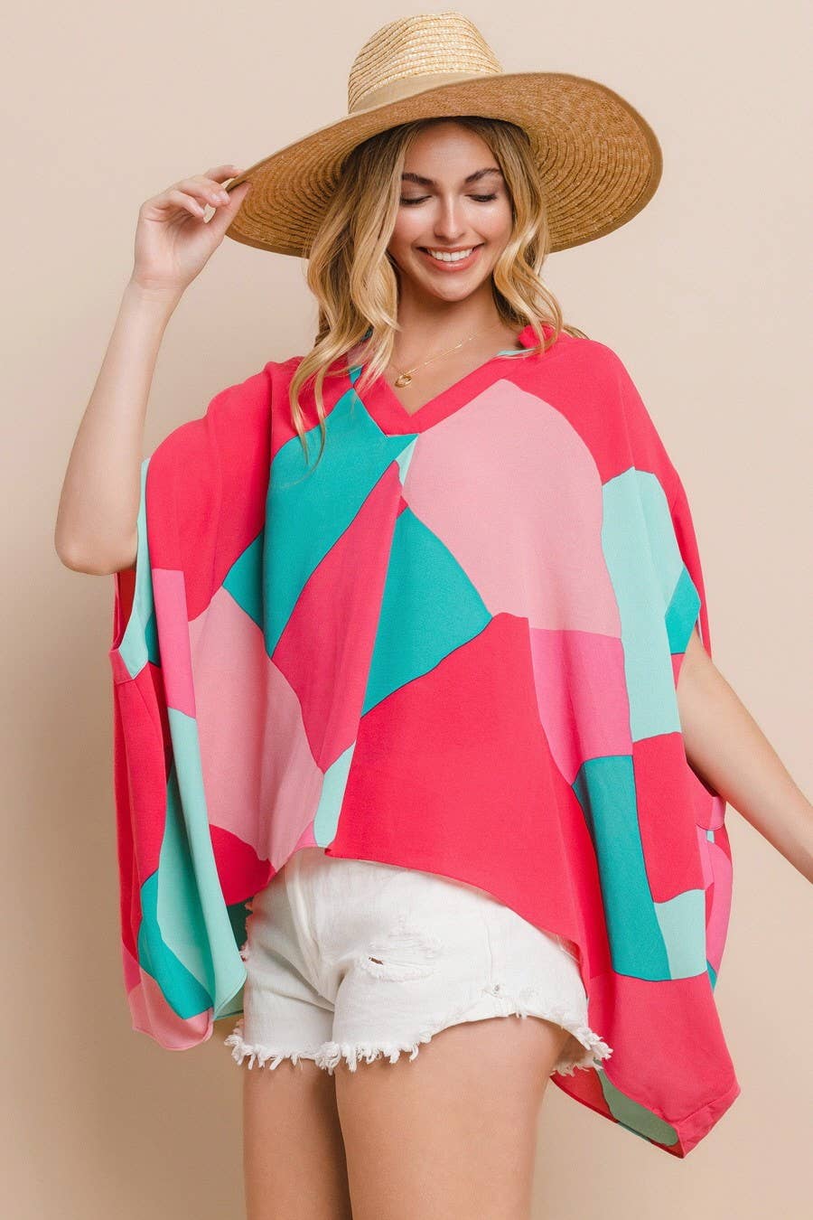 Vibrant Geo Printed Poncho (REG)