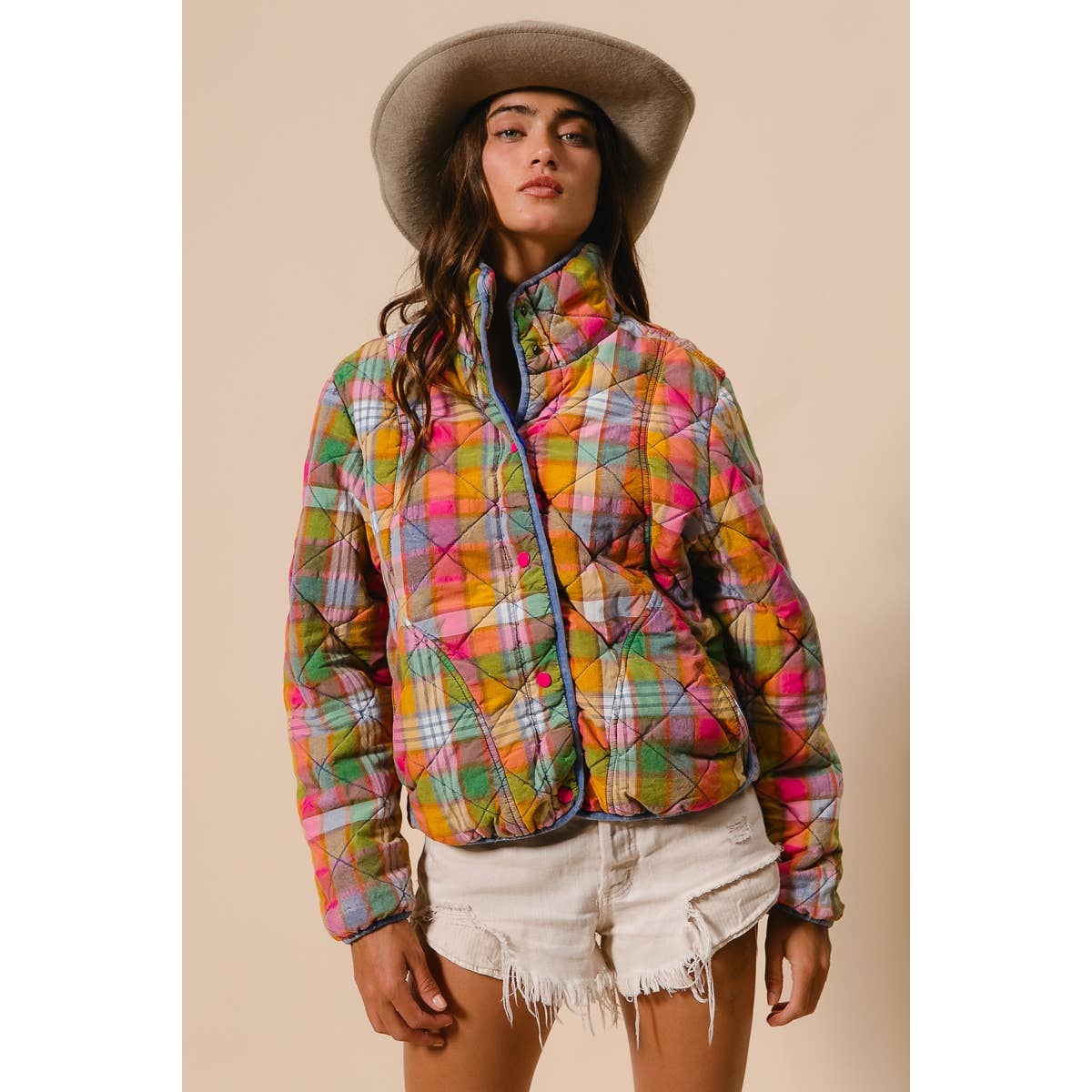 Vibrant Plaid Quilted Jacket (REG)
