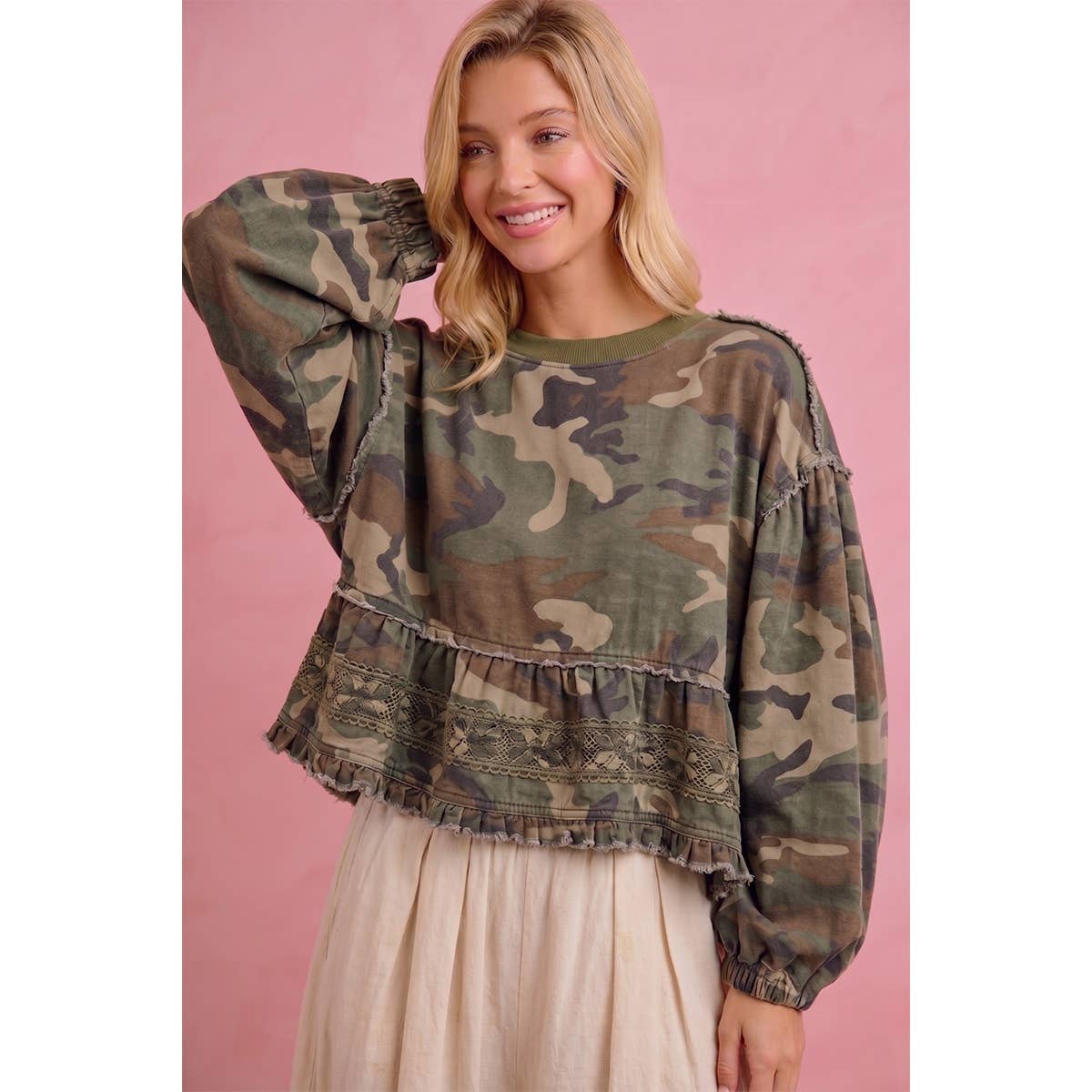 Ruffle Tiered Camo Top (REG)