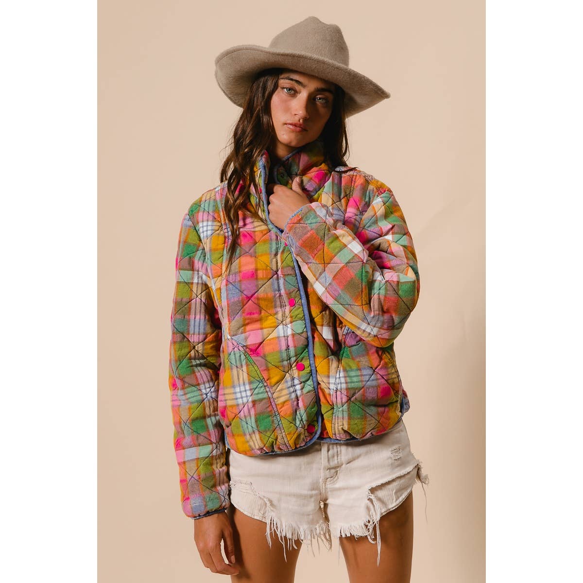 Vibrant Plaid Quilted Jacket (REG)