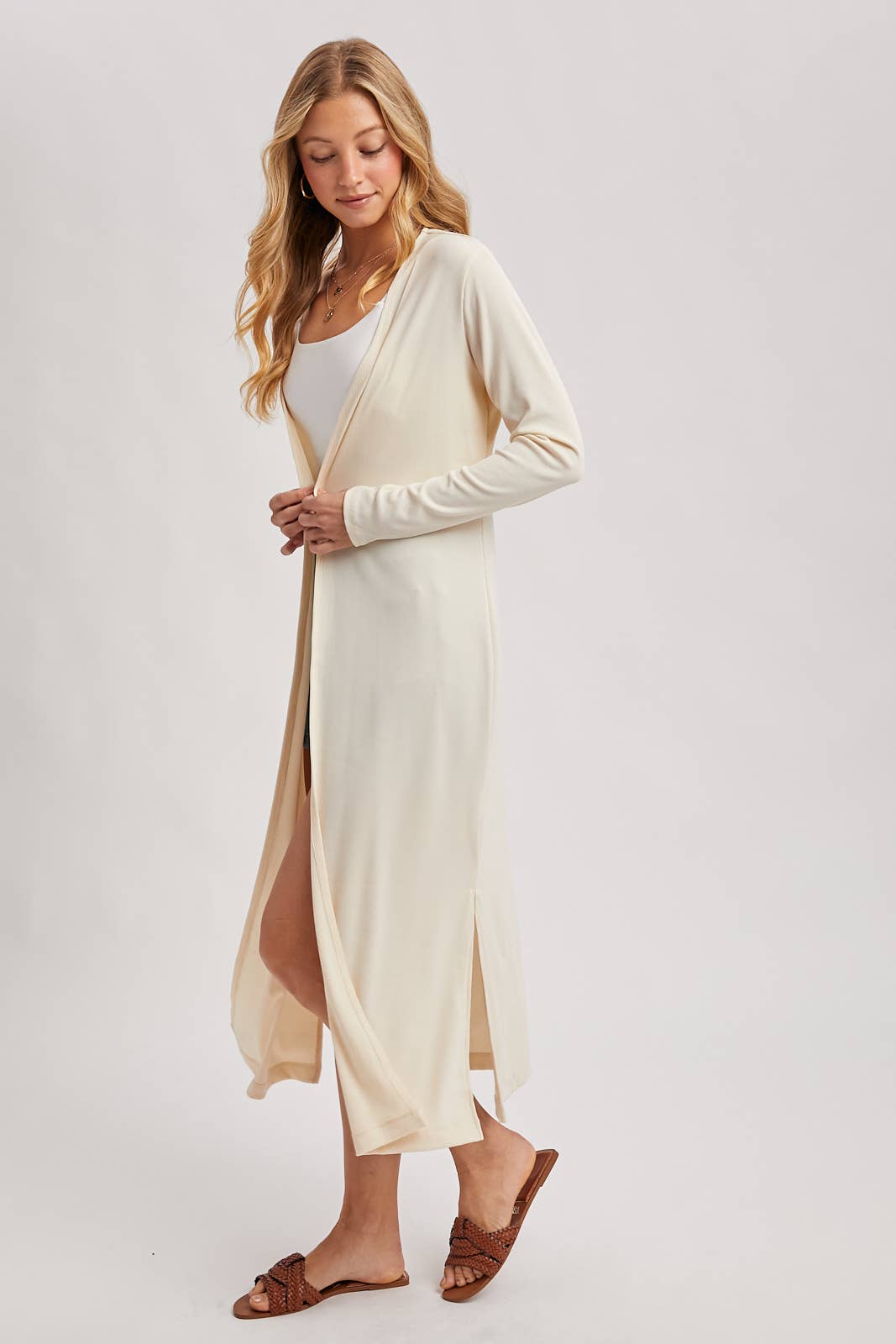 Ribbed Knit Maxi Cardigan in Vanilla (REG)