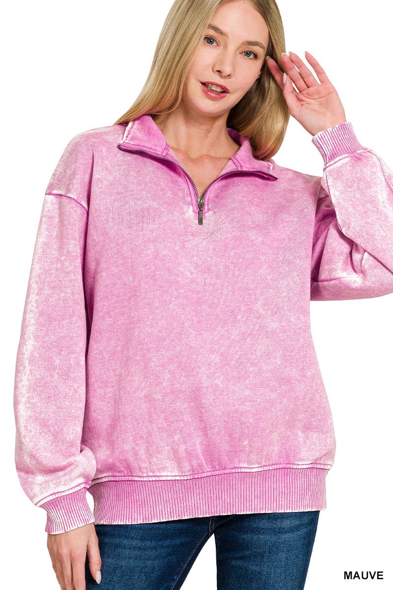 Zipper Pullover Top in Mauve (REG)