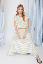 High Waisted Striped Midi Skirt in Lt Olive (REG)