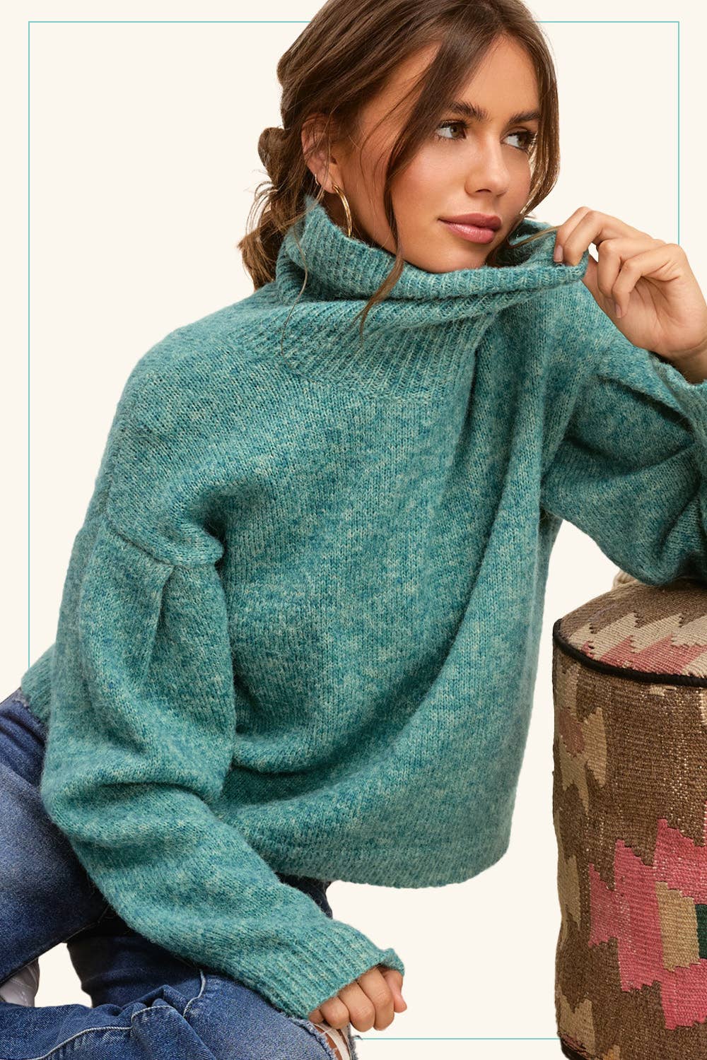 Pintuck Turtleneck Sweater in Mermaid (REG)