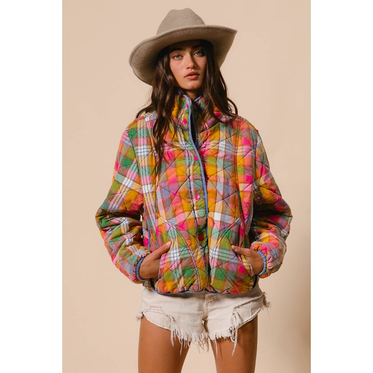 Vibrant Plaid Quilted Jacket (REG)