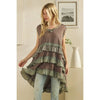 Tiered Contrast Ruffle Tunic Top (REG)