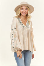 Boho Embroidered Peasant Top in Oatmeal (REG)