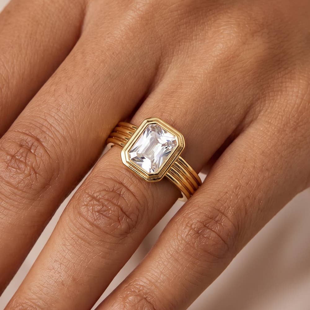 Triple Ridge CZ Ring