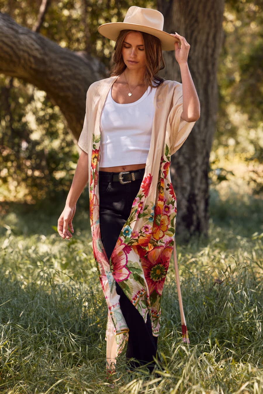 Floral Border Kimono Duster (REG)
