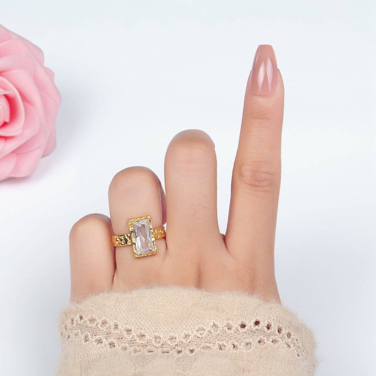 24K Filled CZ Hammered Wrap Ring