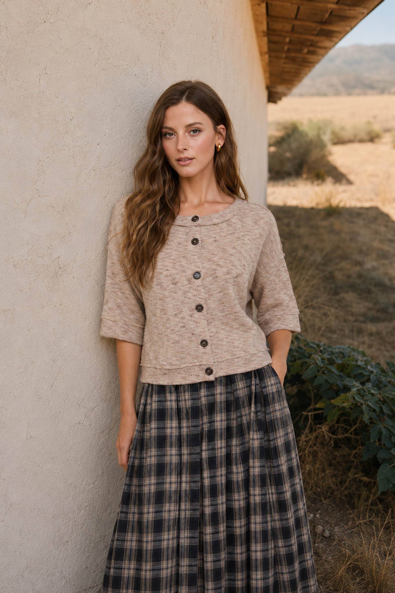 Marled Taupe Short Sleeve Cardigan (REG)