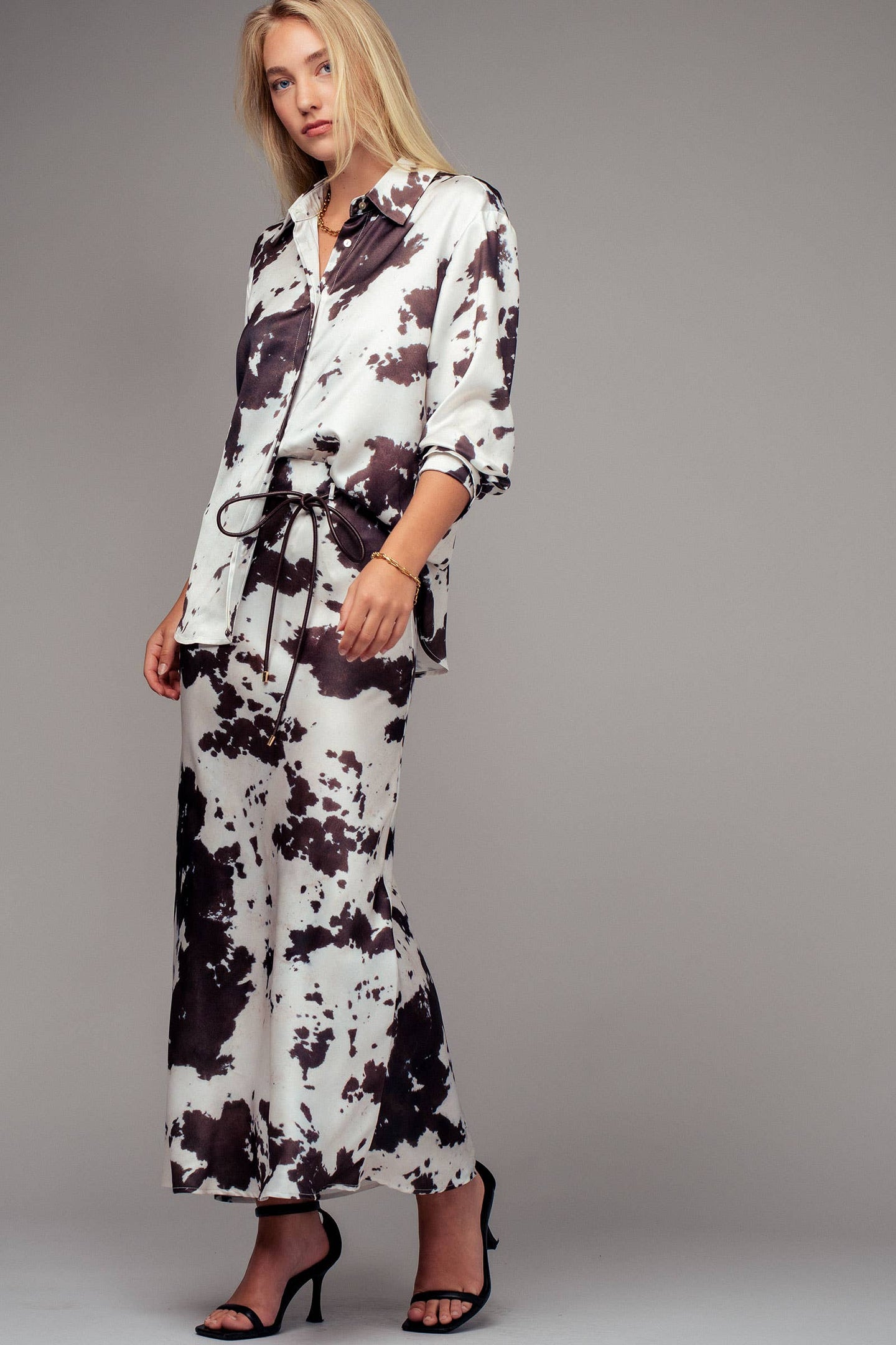 Cow Print Satin Midi Skirt (REG)