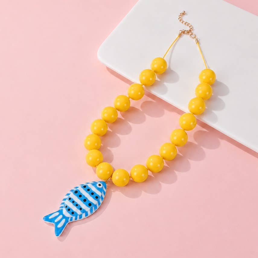 Blue Fish Chunky Beaded Necklace