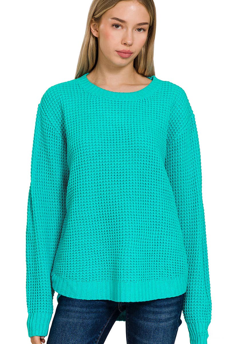 Hi Low Waffle Sweater in Turquoise (REG)