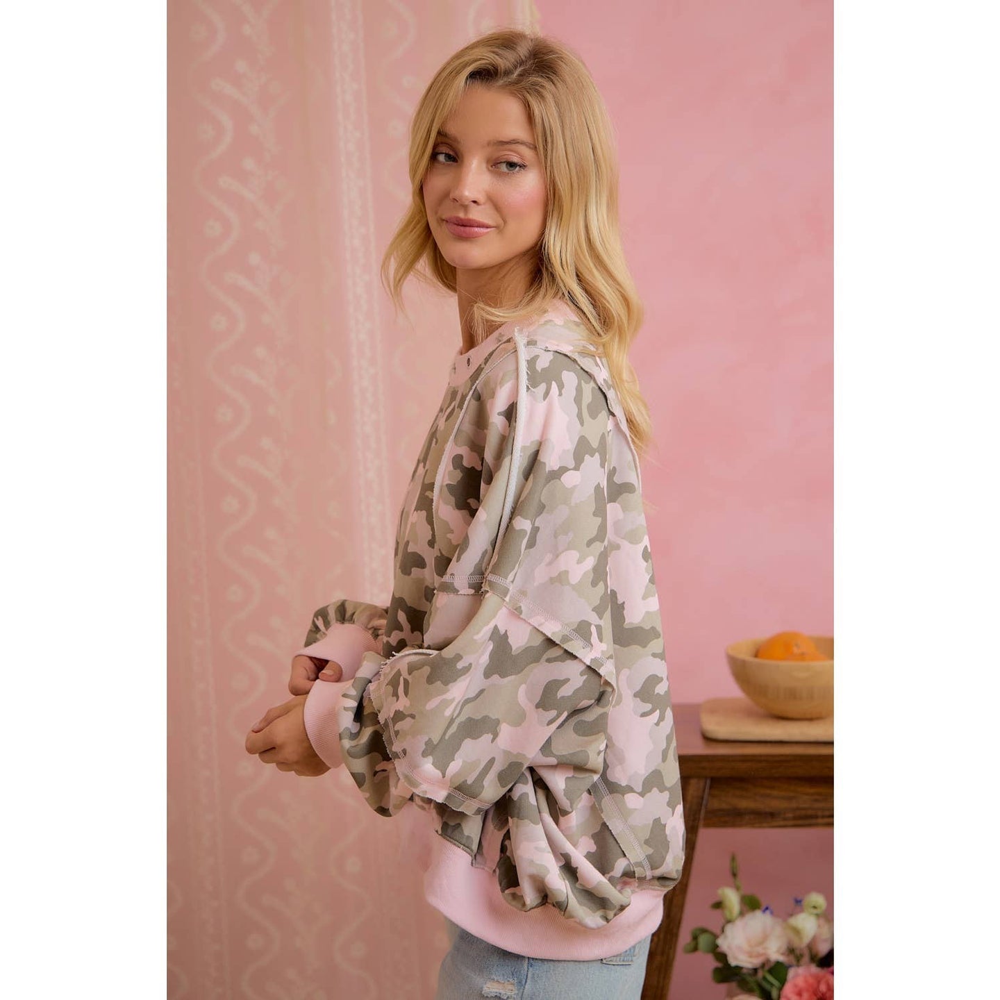 Soft Pink Camo Terry Sweatshirt (REG)