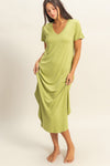 Short Sleeve Midi Dress in Pale Olive (REG)