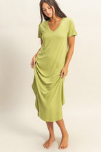 Short Sleeve Midi Dress in Pale Olive (REG)
