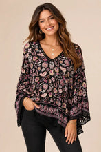Black Crochet Trim Floral Top (REG)