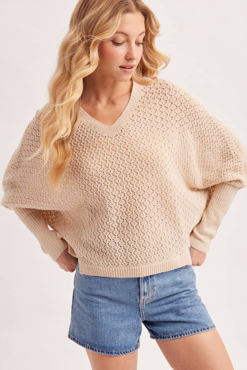 Textured Dolman Sweater in Oatmeal (REG)