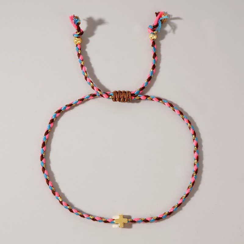 18K Corded Cross Bracelet