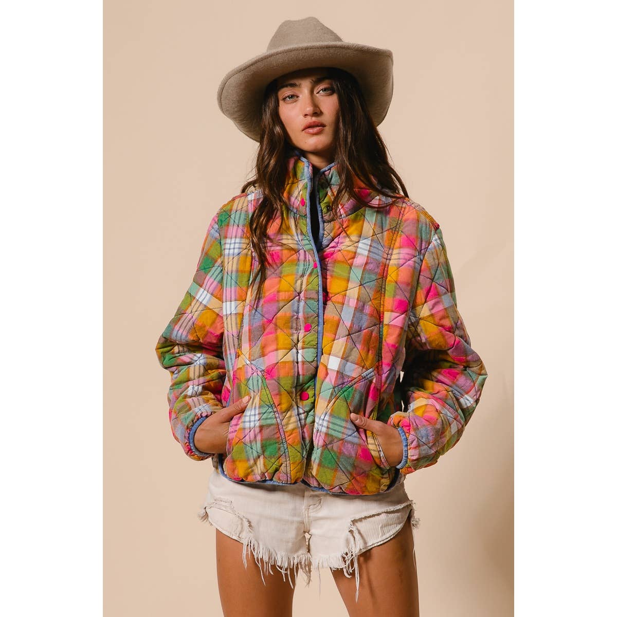 Vibrant Plaid Quilted Jacket (REG)