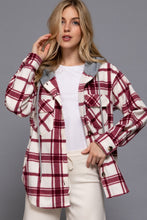 Fleece Plaid Hooded Jacket in Wine (REG)