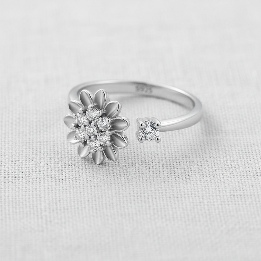 Silver Sunflower Rotating Ring
