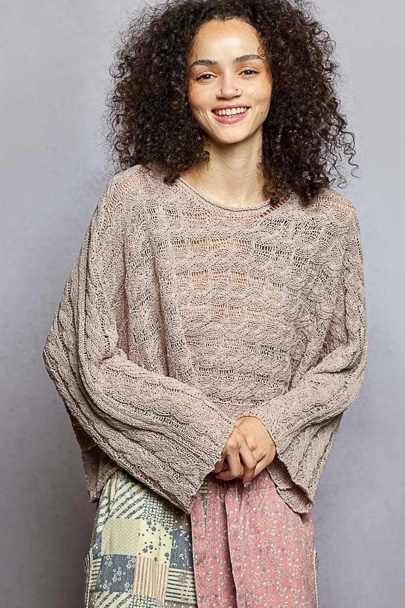 Cable Twist Crop Sweater in Caramel Almond (REG)