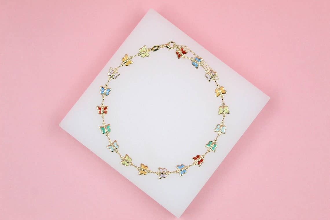 18K Filled Rainbow Butterfly Anklet