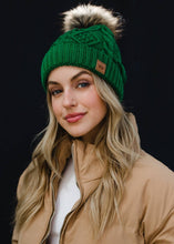 Green Cable Pom Hat