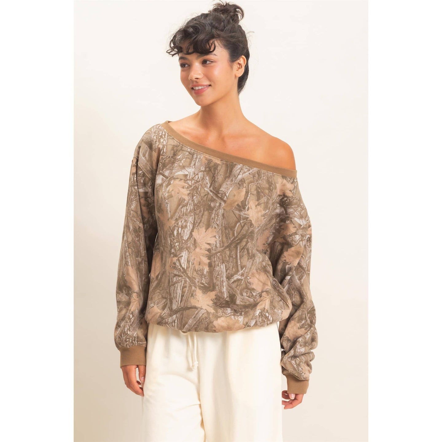 Tree Camo Off Shoulder Sweatshirt (REG)