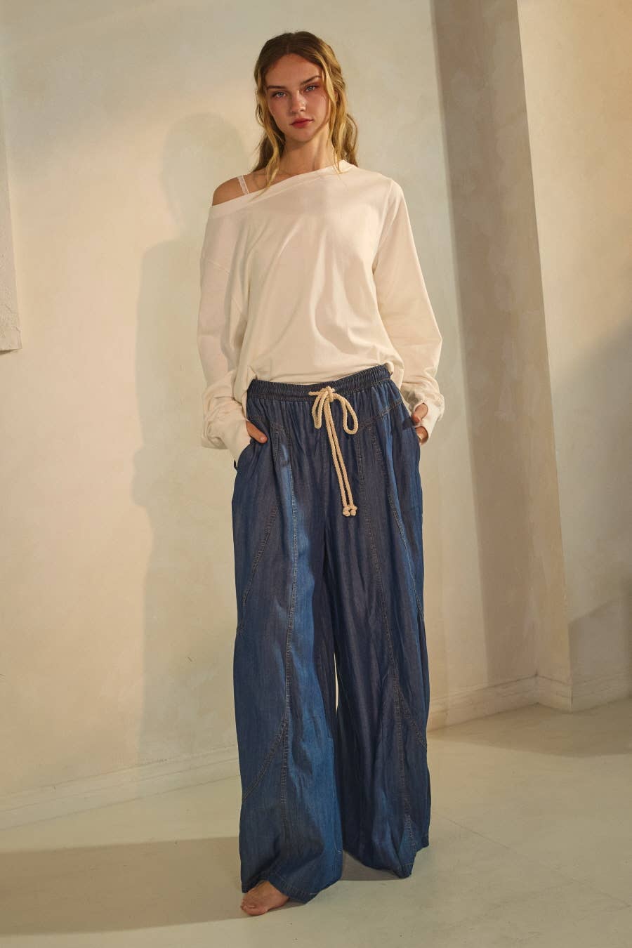 Dark Wash Chambray Palazzo Pants (REG)