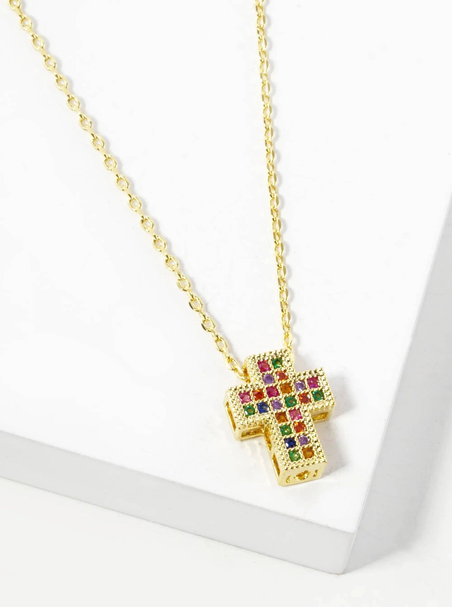 18K Pave Cz Cross Necklace