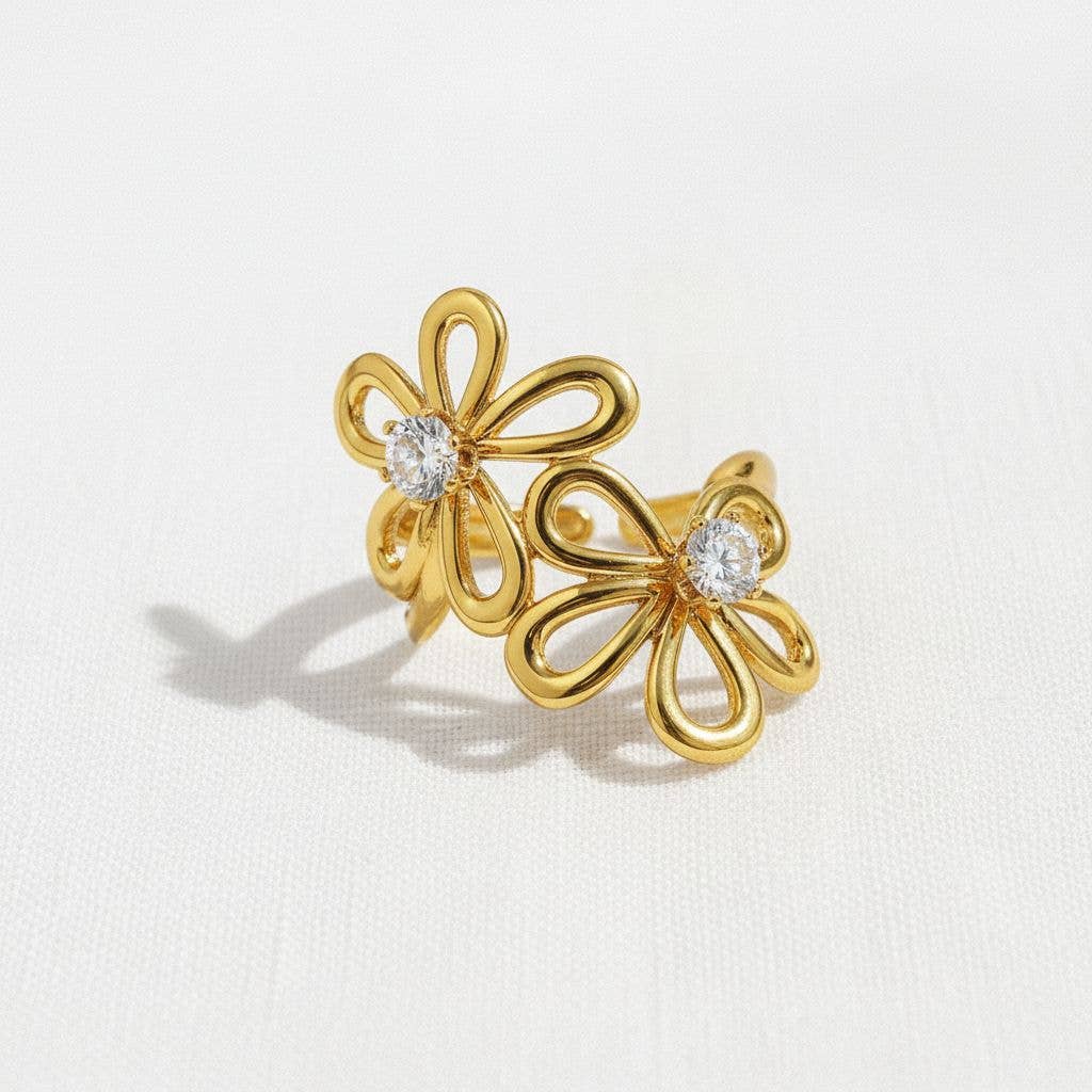 Zirconia Double Flower Ring