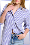 Collared Stripe Button Down Top in Denim (REG)