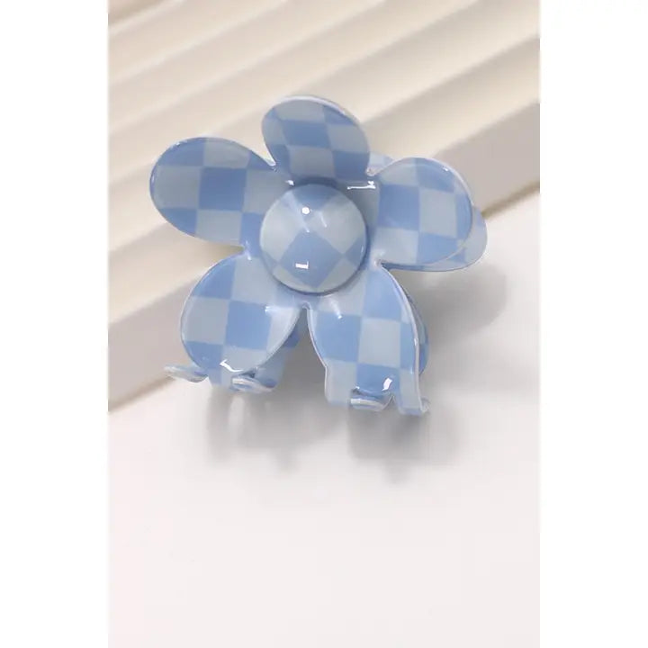 Checkered Flower Claw Clip