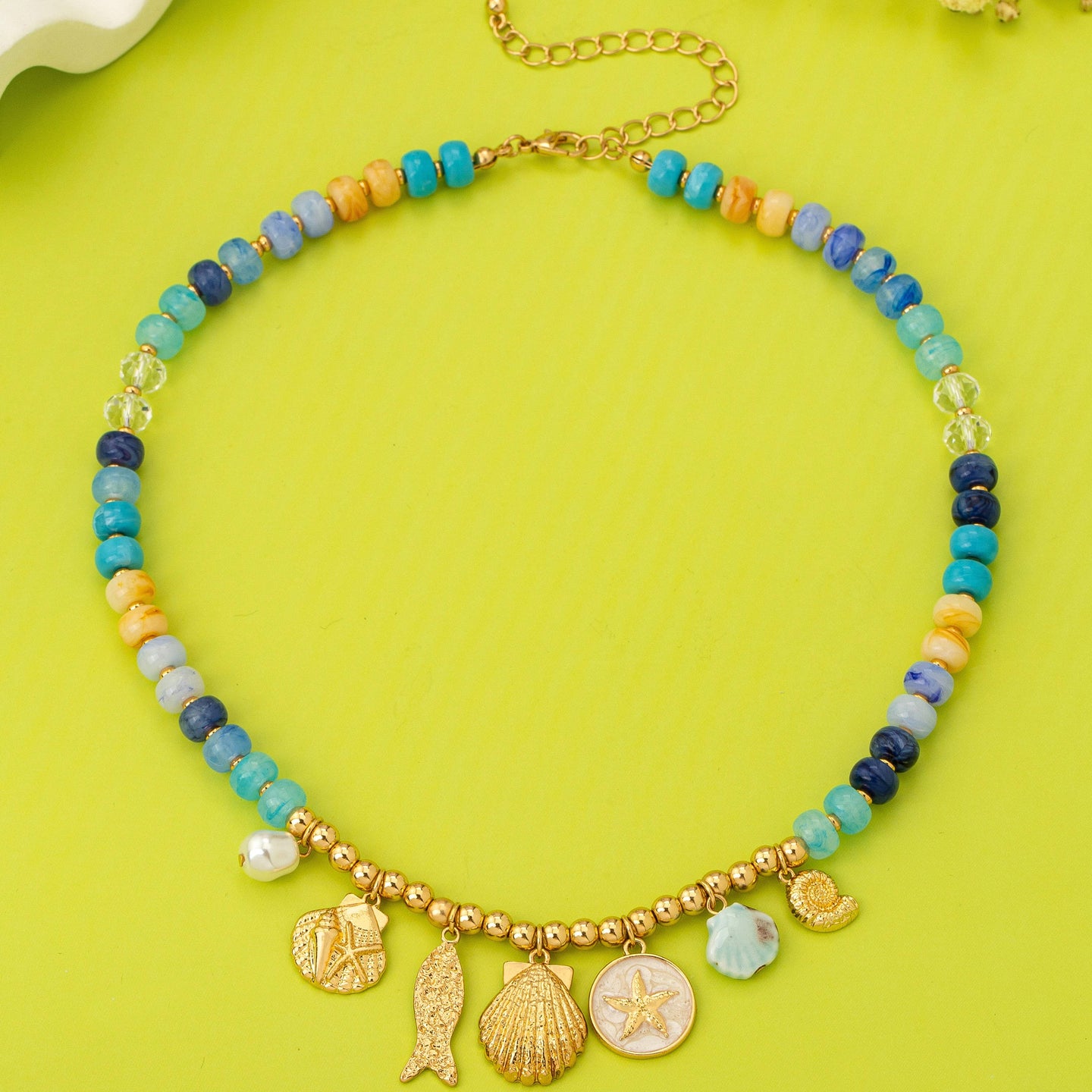 Nautical Blue Beaded Charm Necklace
