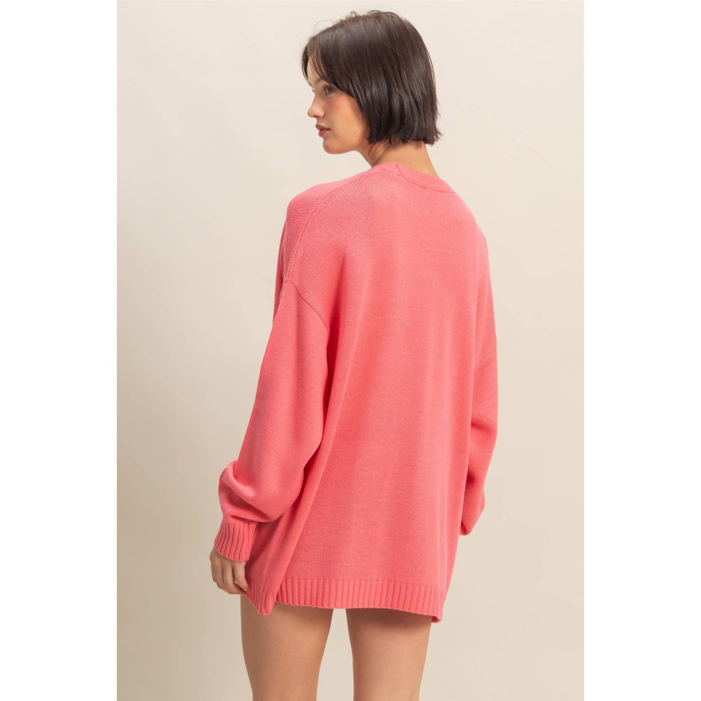 Oversized Open Cardigan in Taffy Pink (REG)