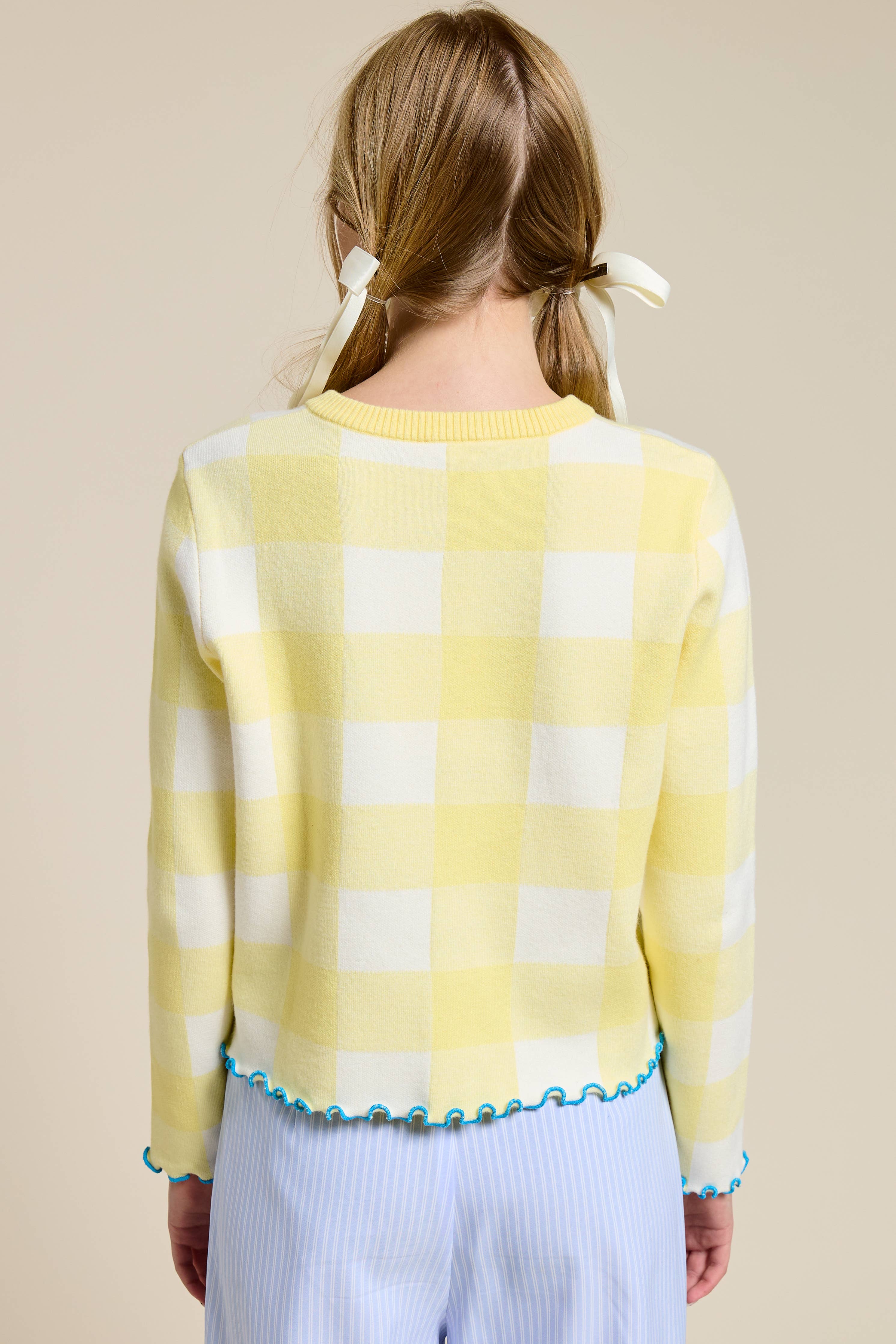 Plaid Cardigan w/ Heart Buttons in Lemon (REG)