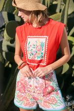 Red Embroidered Flowers Tee (REG)