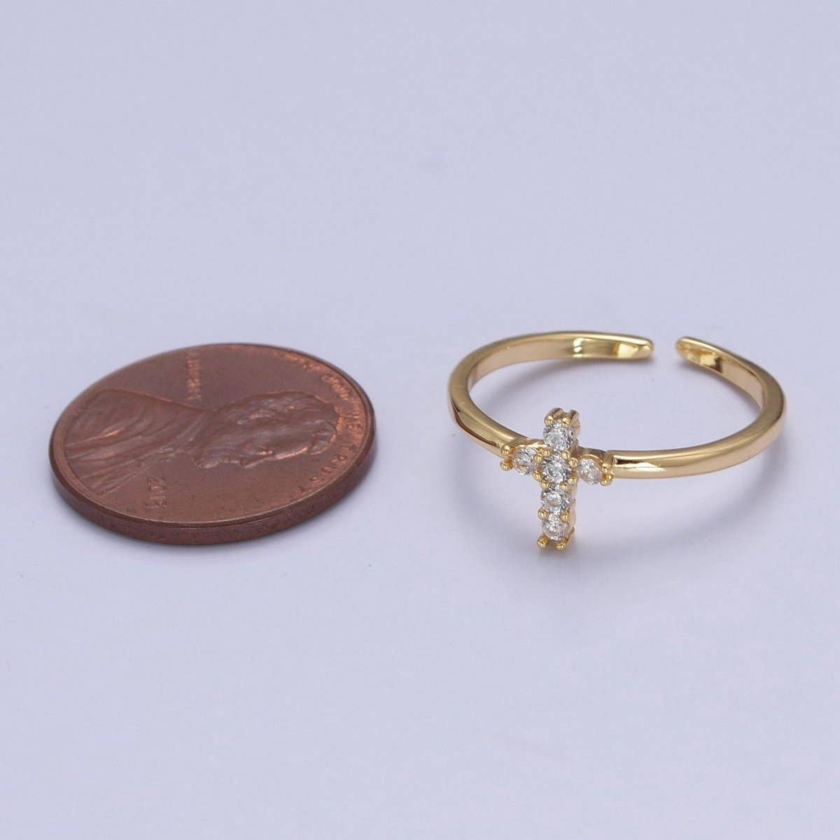14K Filled CZ Dainty Cross Ring