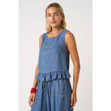 Back Button Denim Peplum Top (REG)