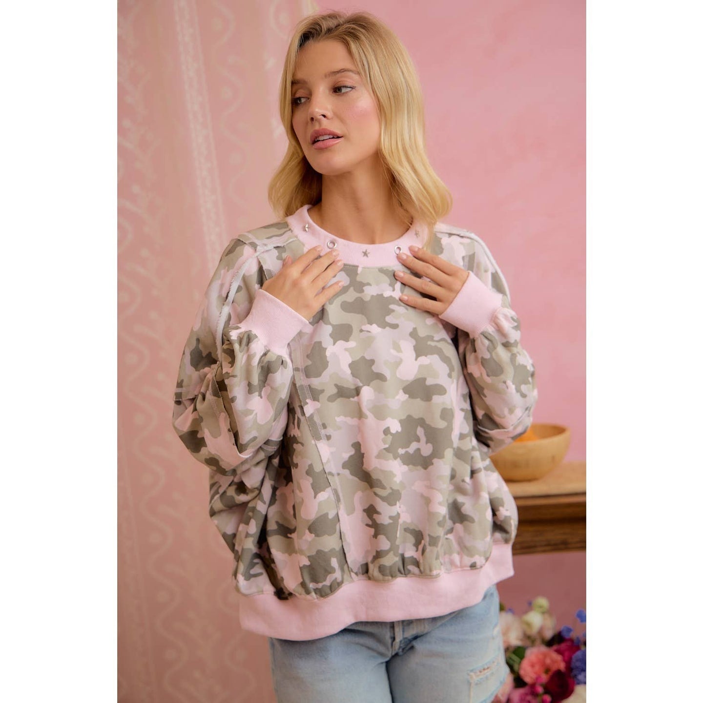 Soft Pink Camo Terry Sweatshirt (REG)