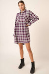 Plaid Button Down Mini Dress in Navy (REG)
