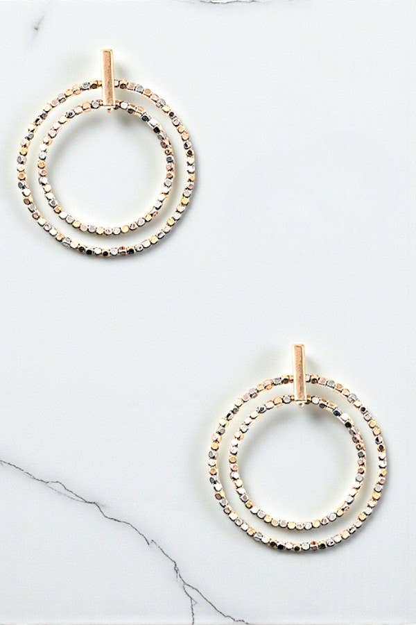 Double Ring Beaded Drop Earrings