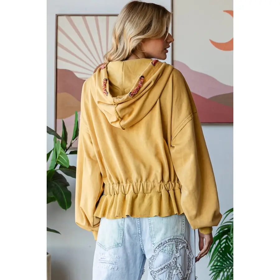 Peplum Hooded Jacket in Mustard (REG)