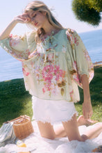 Tie Front Floral Top in Sage (REG)