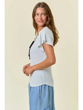 Striped Neck Tie Top in Off White (REG)