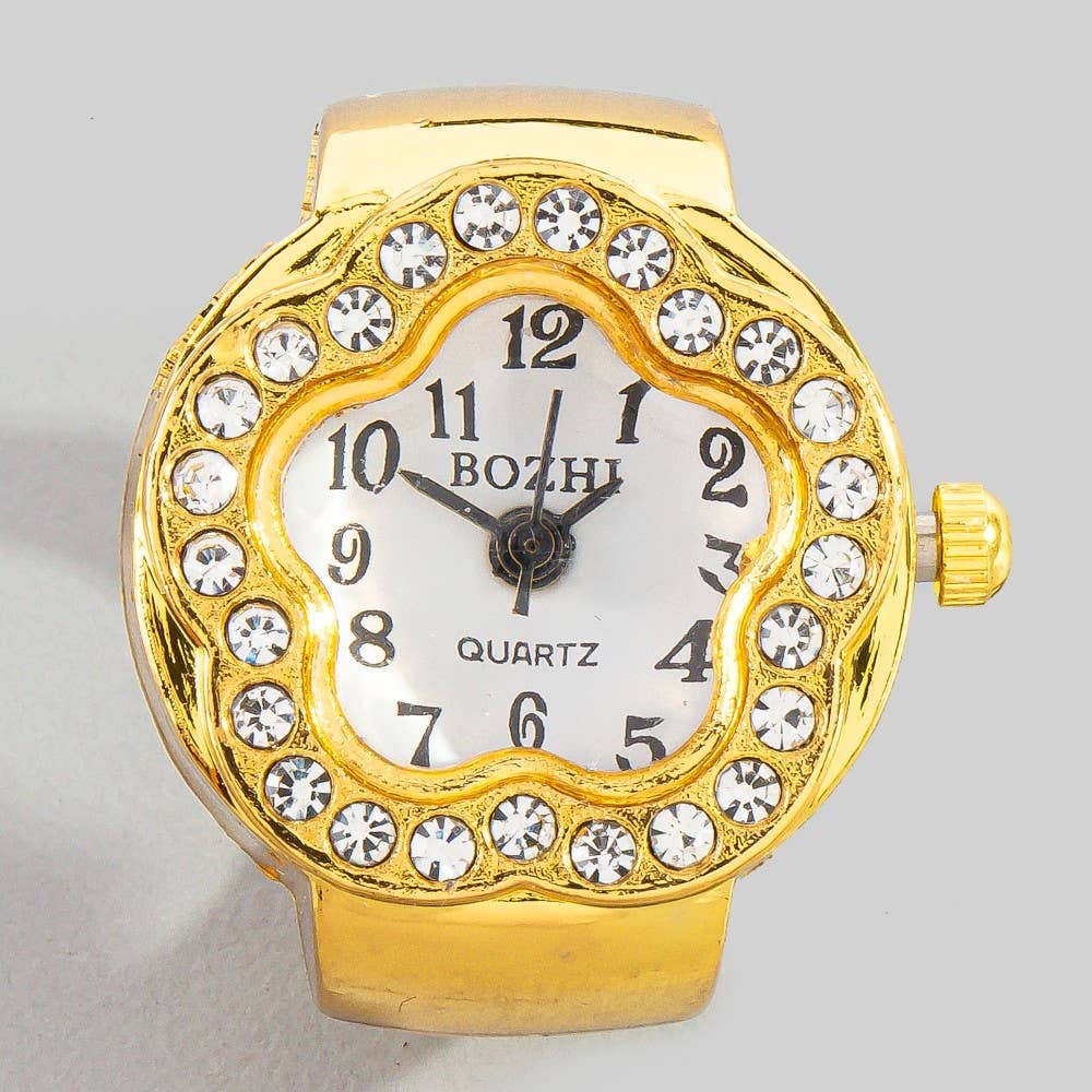 Stainless Steel CZ Flower Ring Watch